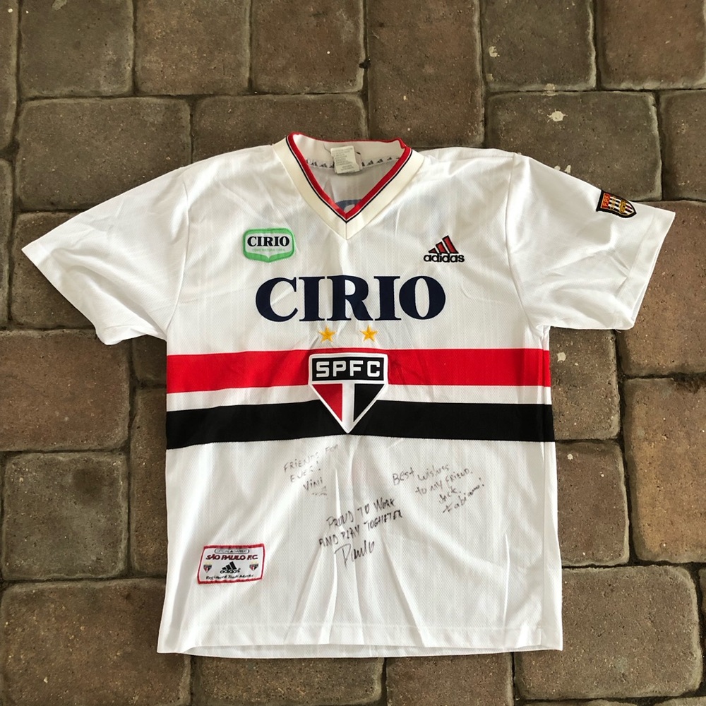 Vtg Authentic Sao Paulo FC 1998-1999 #9 Adidas home soccer jersey sz M Cirio
